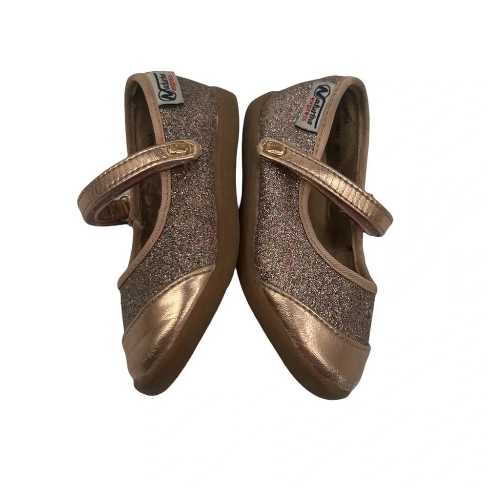 Naturino Express Rose Gold Glitter Luciana Mary Janes Size 6 Toddler Girl’s